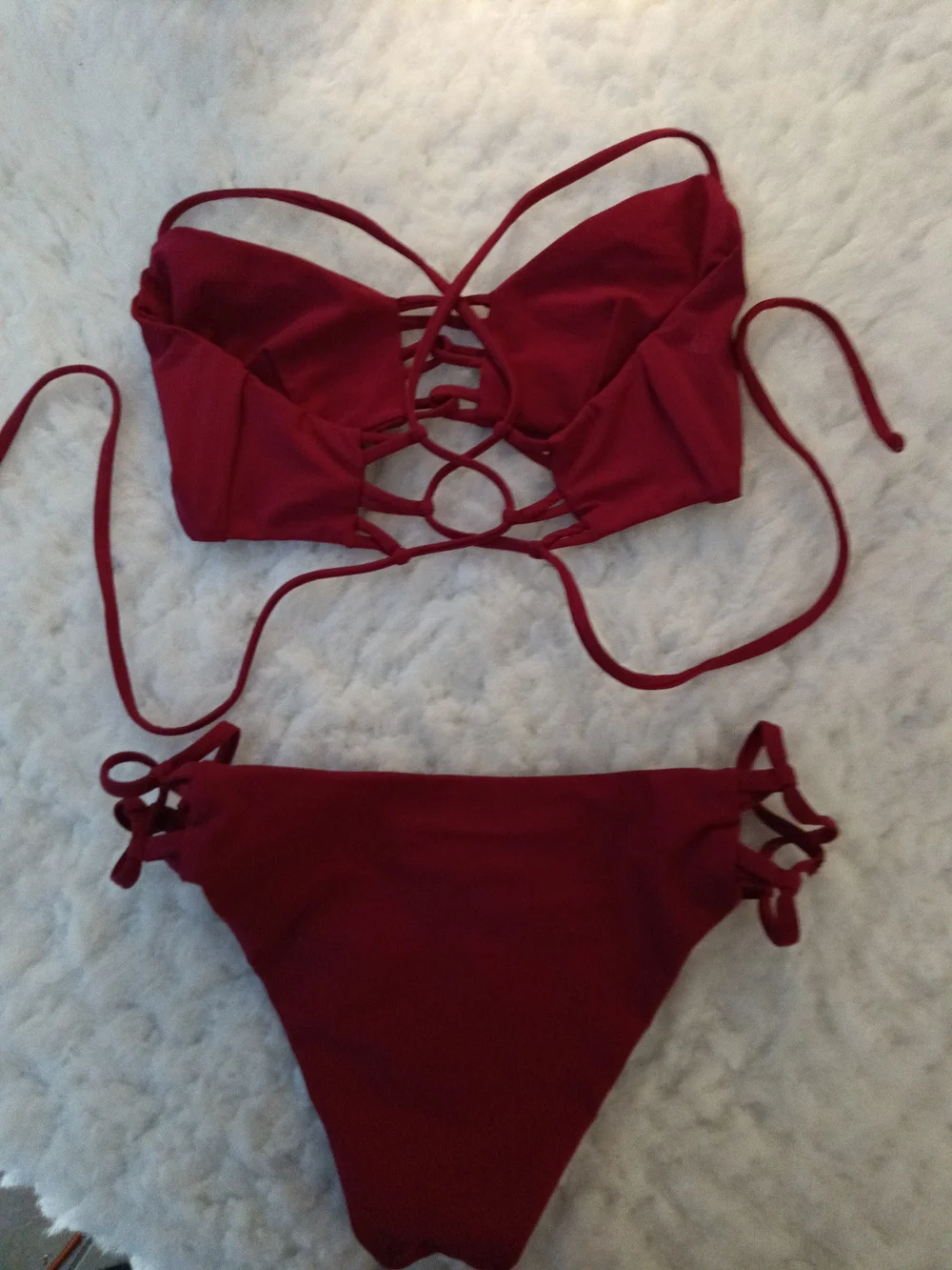 Frankie's Bikinis Burgundy Strappy Two-Piece Swim Set